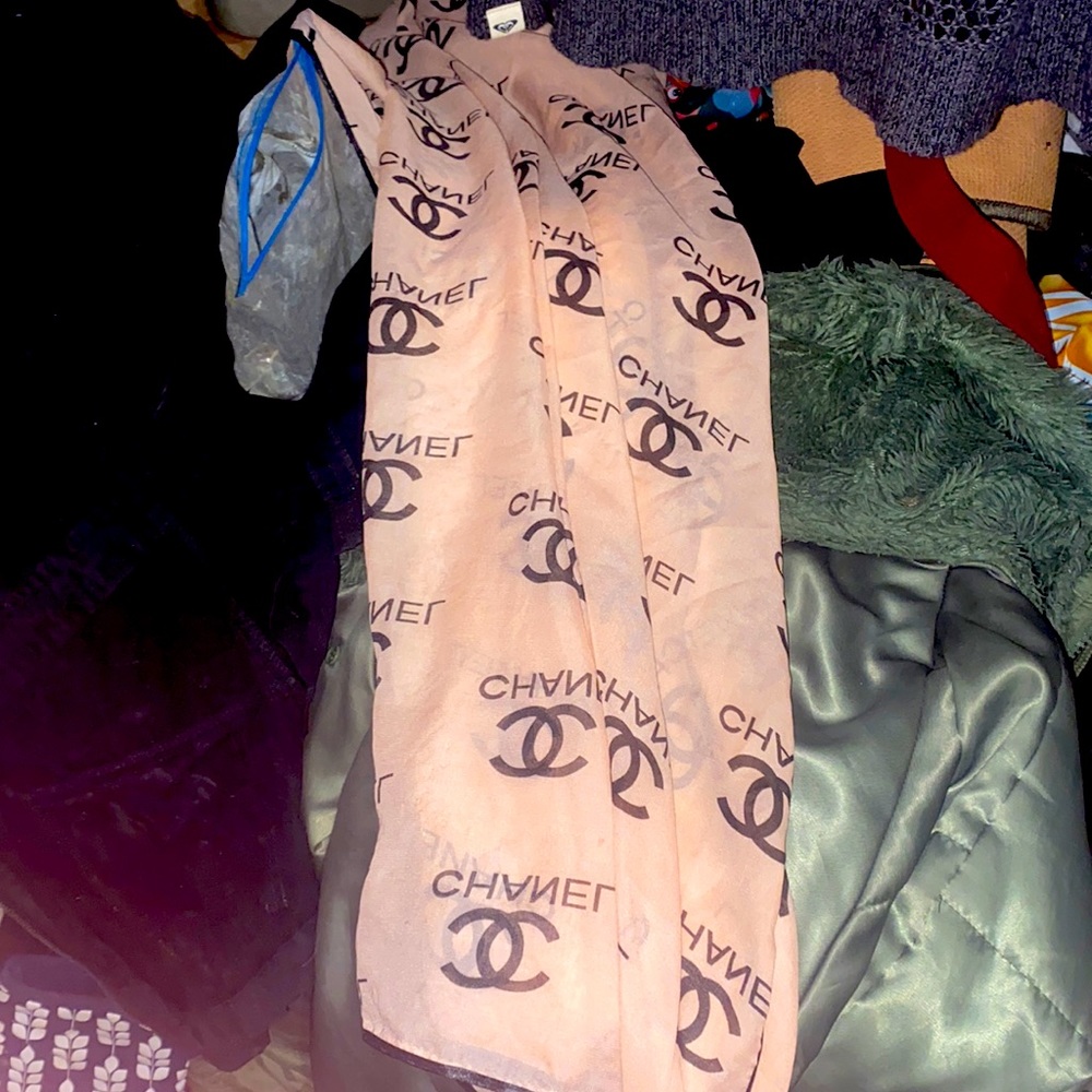 Chanel Sheer Silk Square Logo Scarf